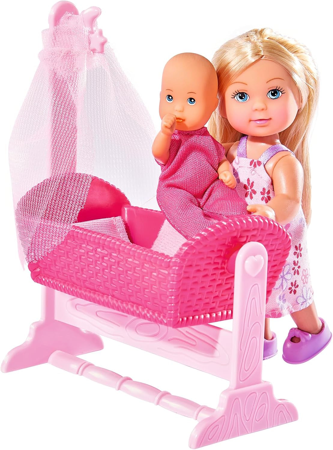 Simba 105736242 - Evi Love Doll Cradle 2 Assorted Evi som Nanny med Cradle and Baby Fashion Doll 12cm för 3 år och uppåt