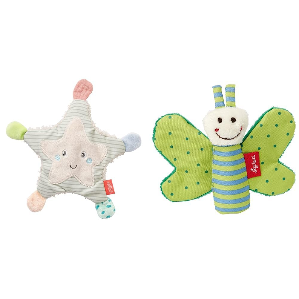 Fehn sprakande sjöstjärna - baby grab and play leksak & sprakande leksak för spädbarn och småbarn från 0+ månader & SIGIKID 41179 butterfly grab leksak röd gröna stjärnor Baby Toys Naty Shop Standardtitel