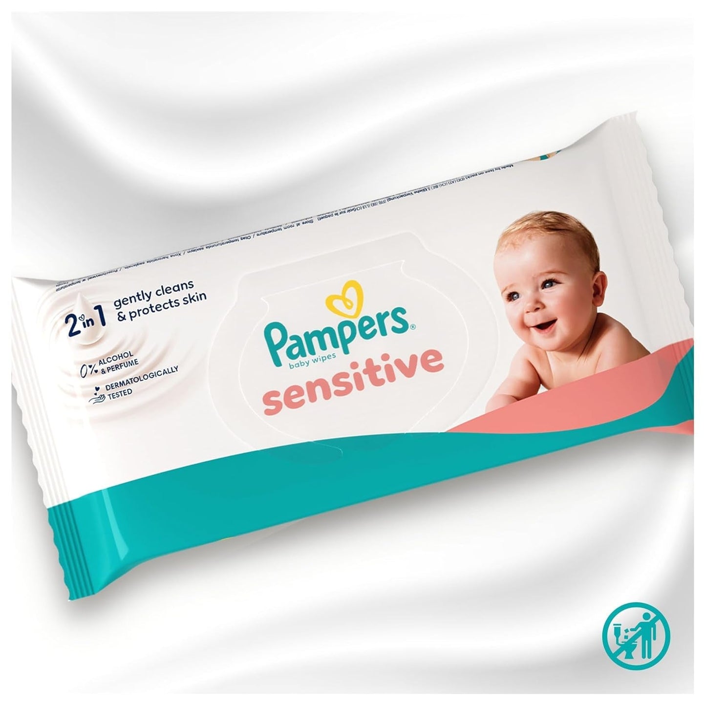 Pampers Sensitive Wet Wipes, 6 förpackningar med 80 våtservetter = 480 våtservetter, oparfymerade, för skonsam, skonsam rengöring