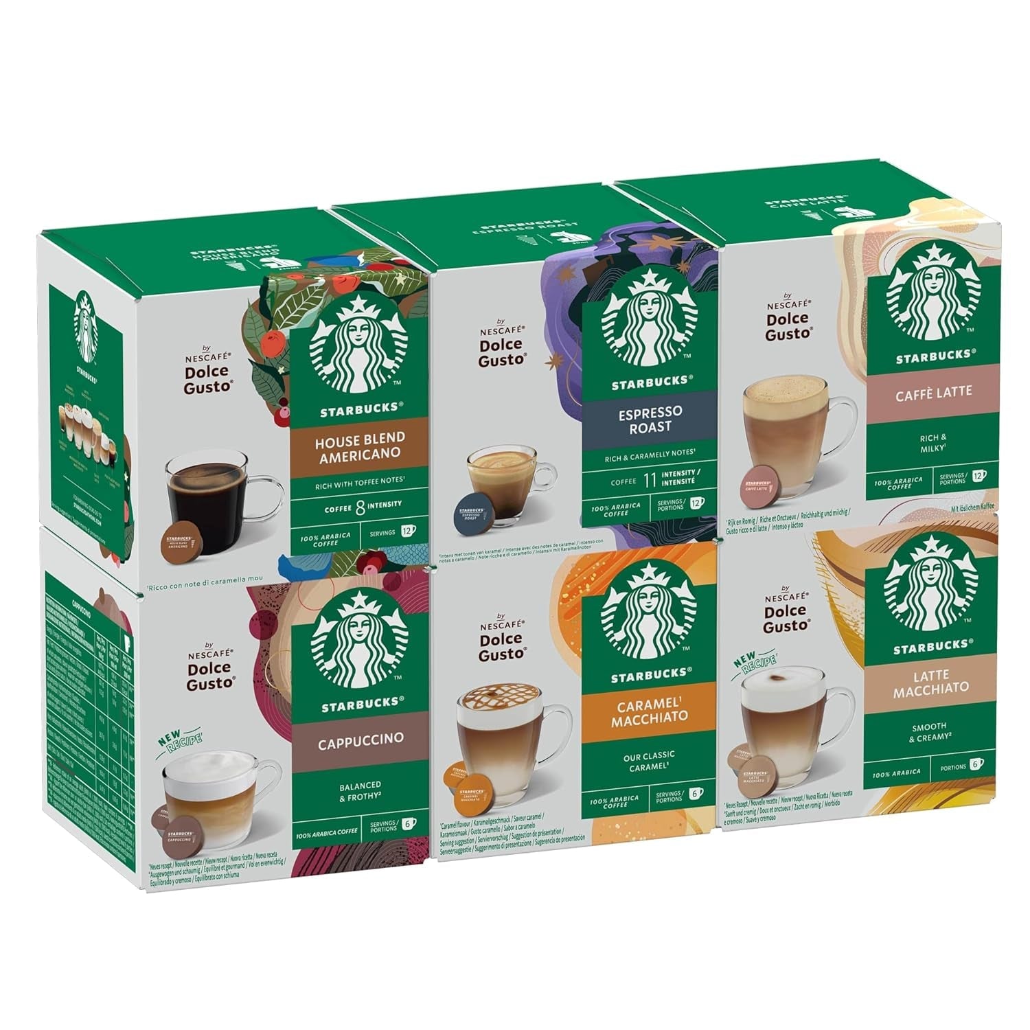 STARBUCKS Probierset, Mixed Cup Variety Pack av Nescafé Dolce Gusto Kaffeekapseln 6 x 12 (72 Kapseln) - Exklusiv bei Amazon
