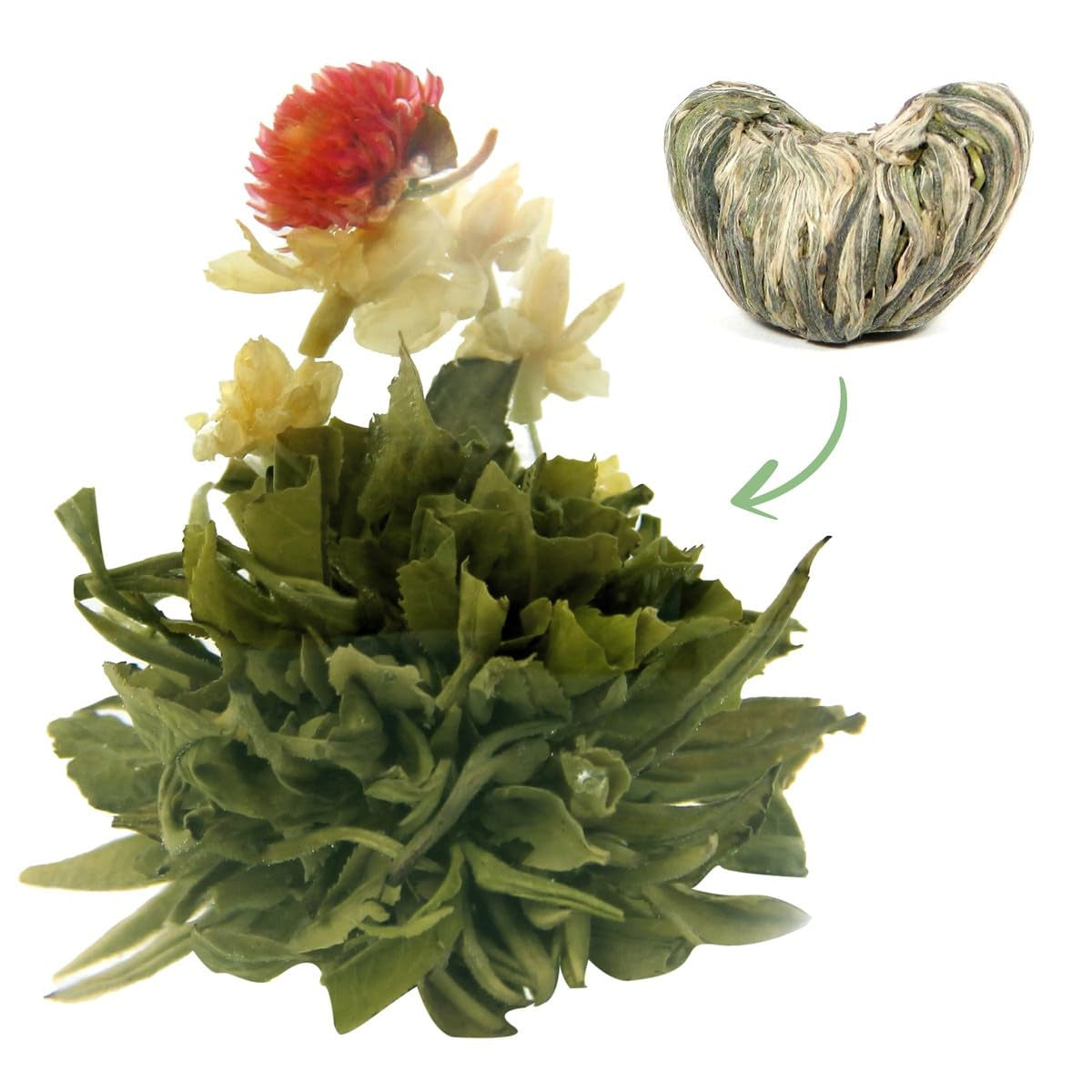Te blommor guldtacka 1 st 6 g | Grönt teblad | Jasminblommor | European Creeper | Grönt te Te med blommor | Grönt te blommor | Perfekt för teälskare