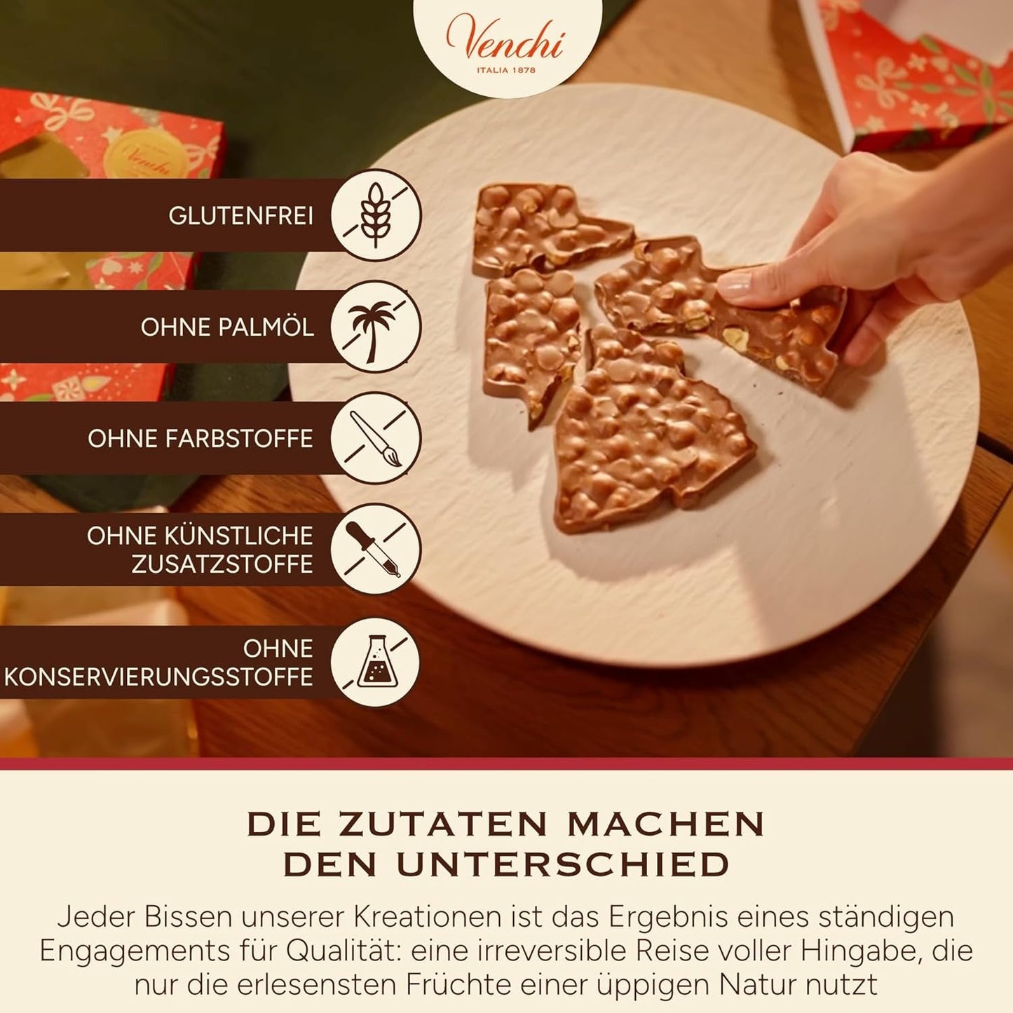 Venchi, Brutto&Buono, Handgjord "Piedmont Forest Hazelnut" Gran Tree Shaped Milk Chocolate Bar, 200 g, Glutenfri, Limited Edition Christmas Collection, Present Idé