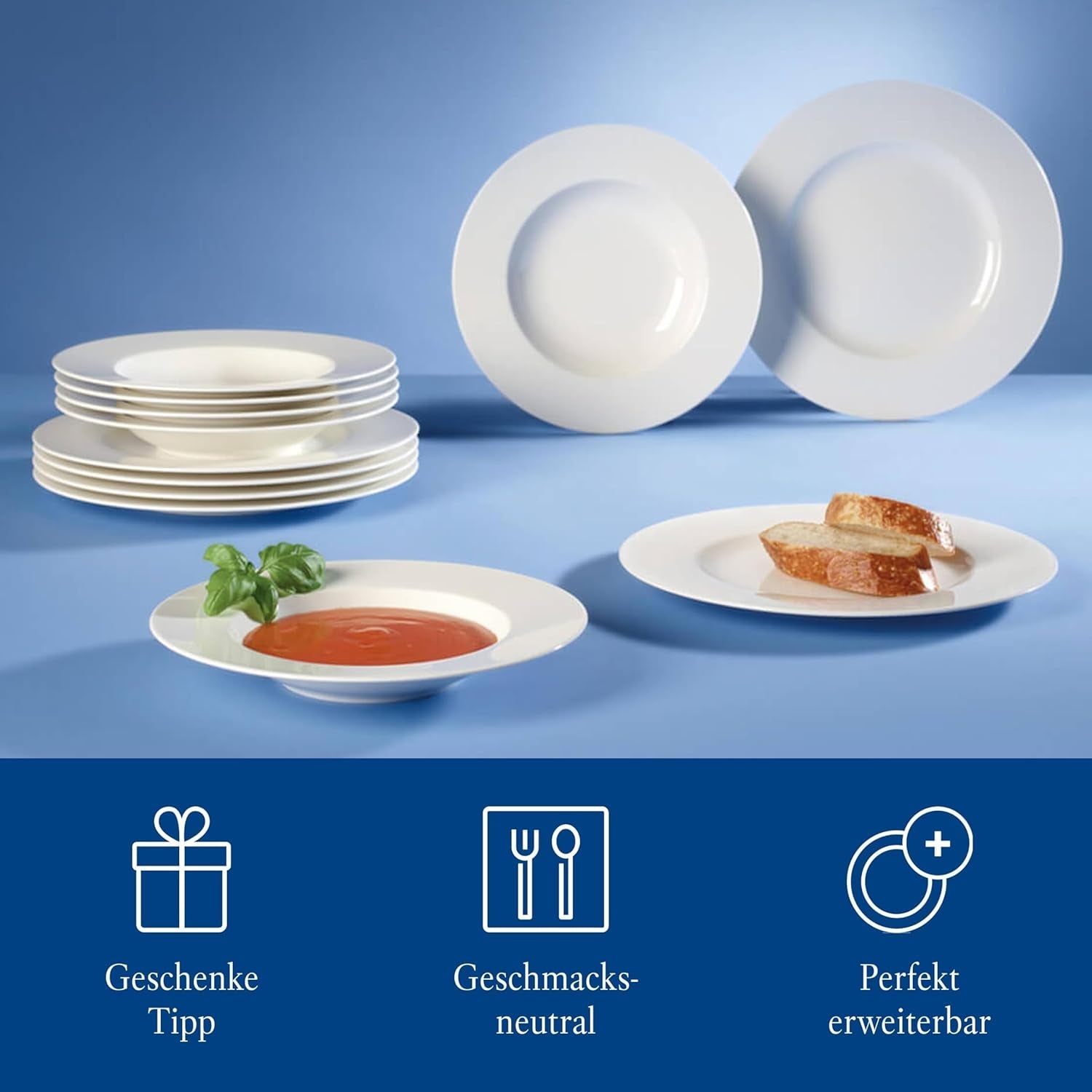 Villeroy & Boch Wonderful World 12-delat servisset, diskmaskin och mikrovågssäkert, vitt, tallrikar, serviser, porslin, mattallrikar, set, modernt servisset, premiumporslin