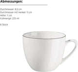 MÄSER Felise-serien, elegant kaffeservering för 6, tidlös, svart kant, porslin, vit