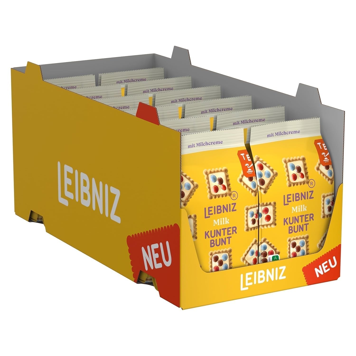 LEIBNIZ Kunterbunt Mjölk, förpackning om 12, Crunchy kex med mjölkgrädde och chokladbitar (12 x 125 g)