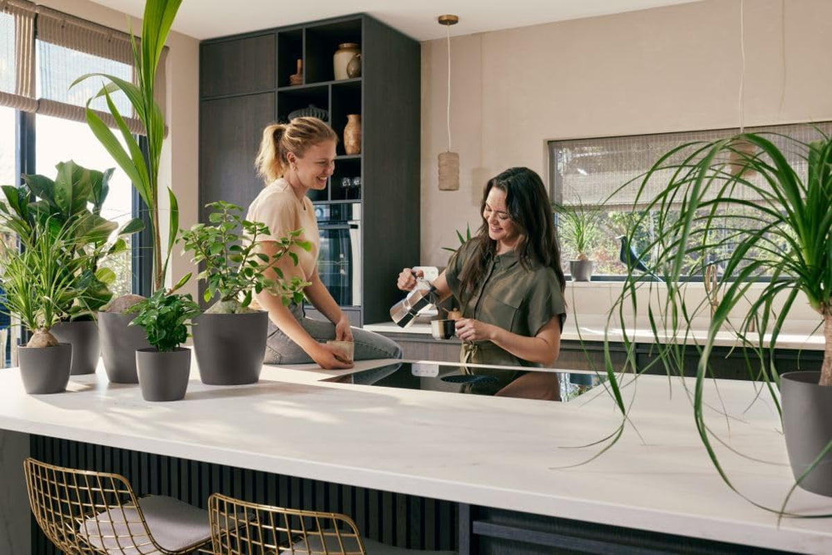 elho The Coffee Collection, rund inomhuskanna, 18 cm, gjord av kaffesump och återvunnen plast - brun/espressobrun