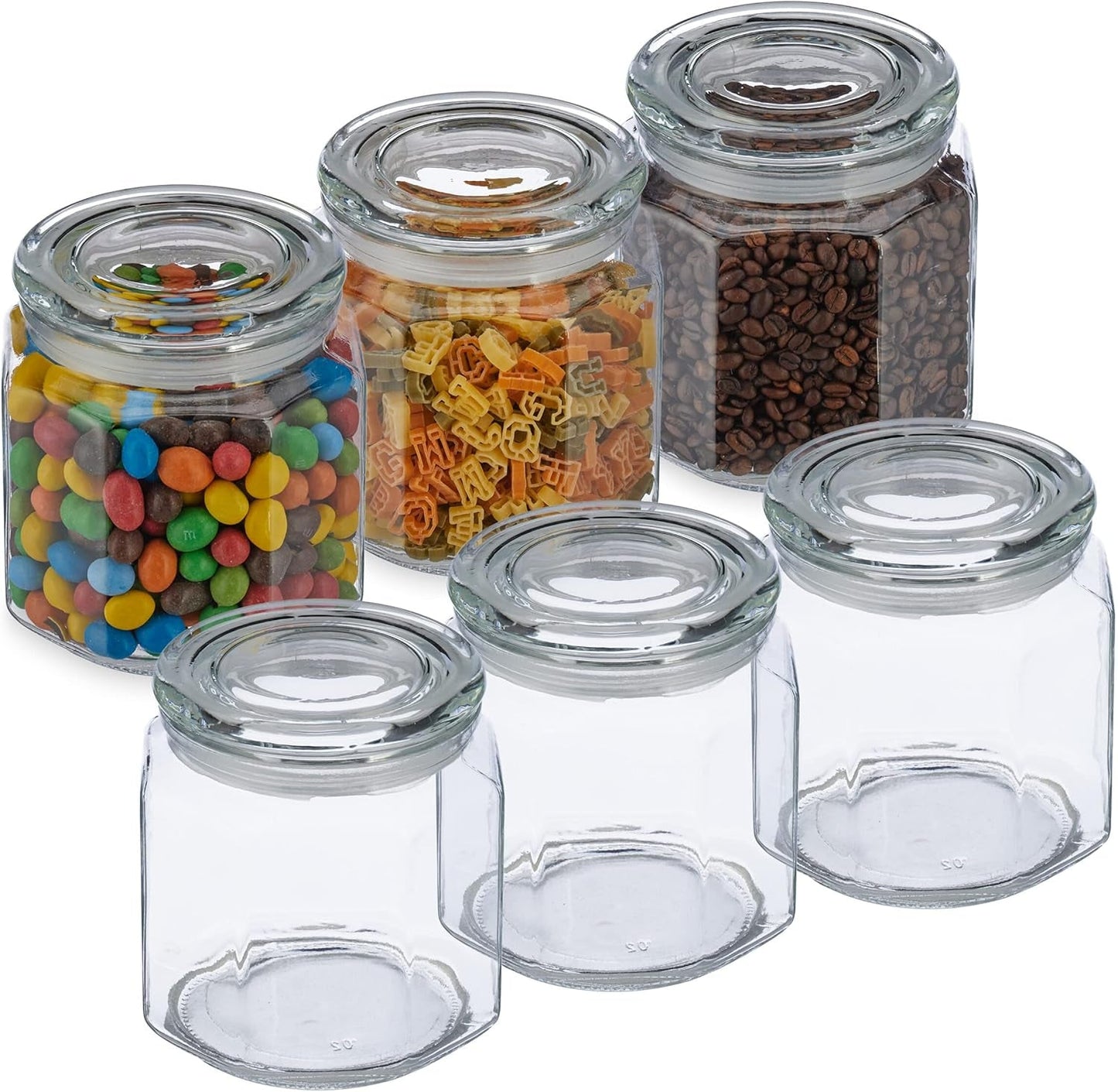 Relaxdays förvaringsburkar med lock Set med 6 glas 1,3L åttakantiga förvaringsburkar Lufttäta glasbehållare Rensa matförvaringslådor Naty Shop Standardtitel