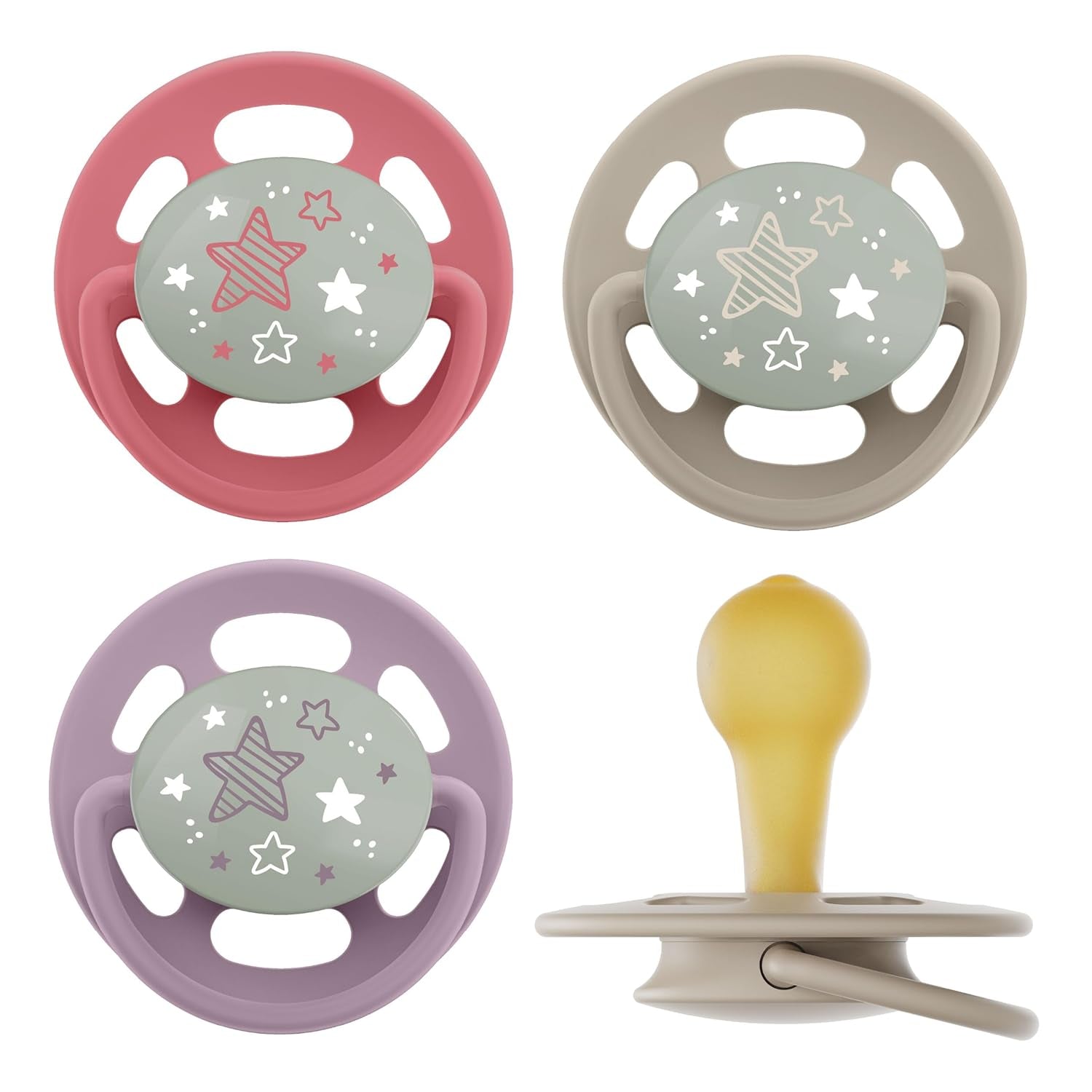 nip - Cherry Green | 0-6 månader | Paket om 4 | Babynapp, lämplig för amning och tänder. Hållbar napp, tillverkad av naturliga råvaror, ljusgrön/brun