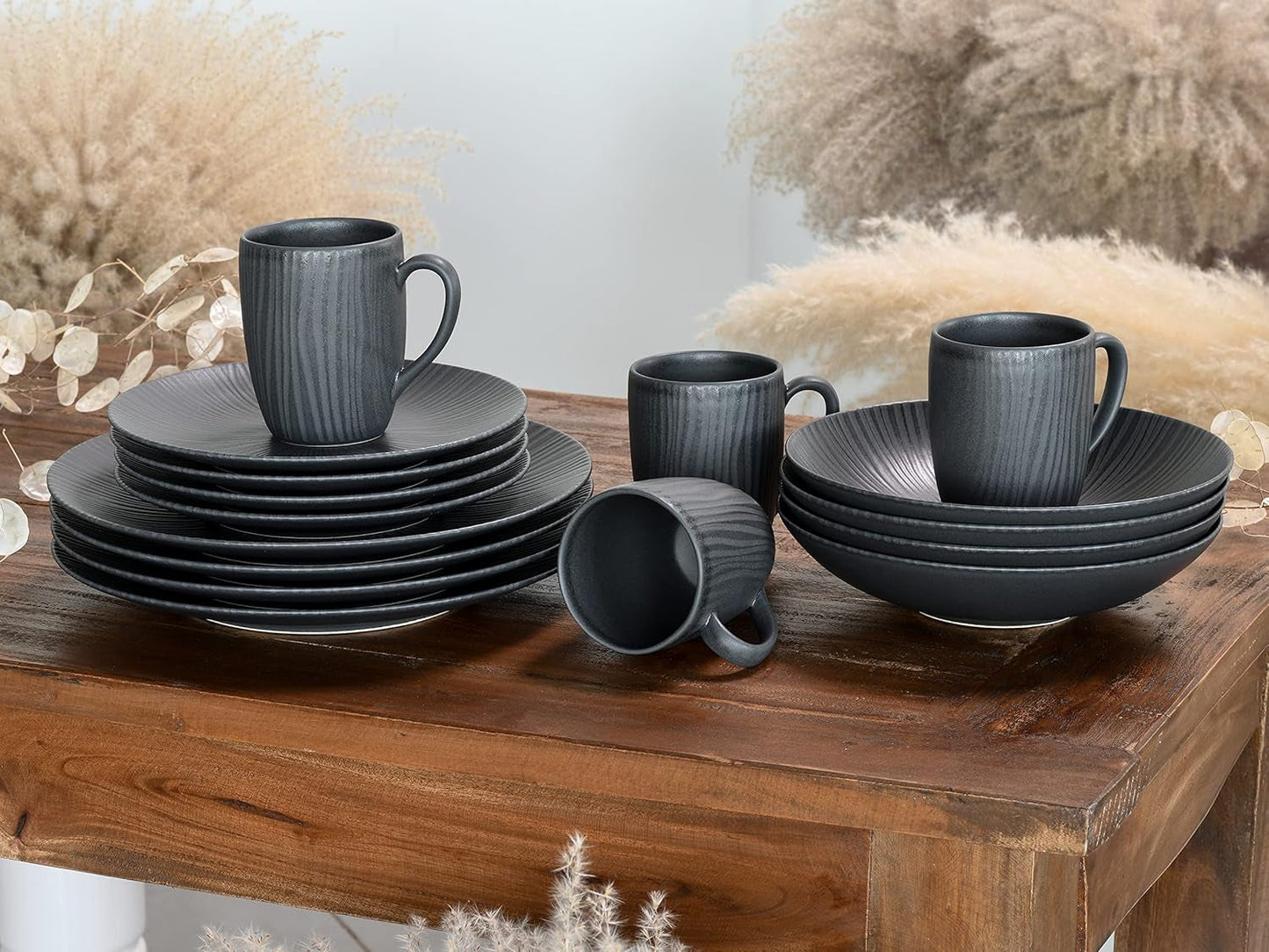 CreaTable, 20537, Vesuvio Black Series, 16-delat servisset, porslinskombinationsservice, diskmaskin och mikrovågssäker, tillverkad i Portugal
