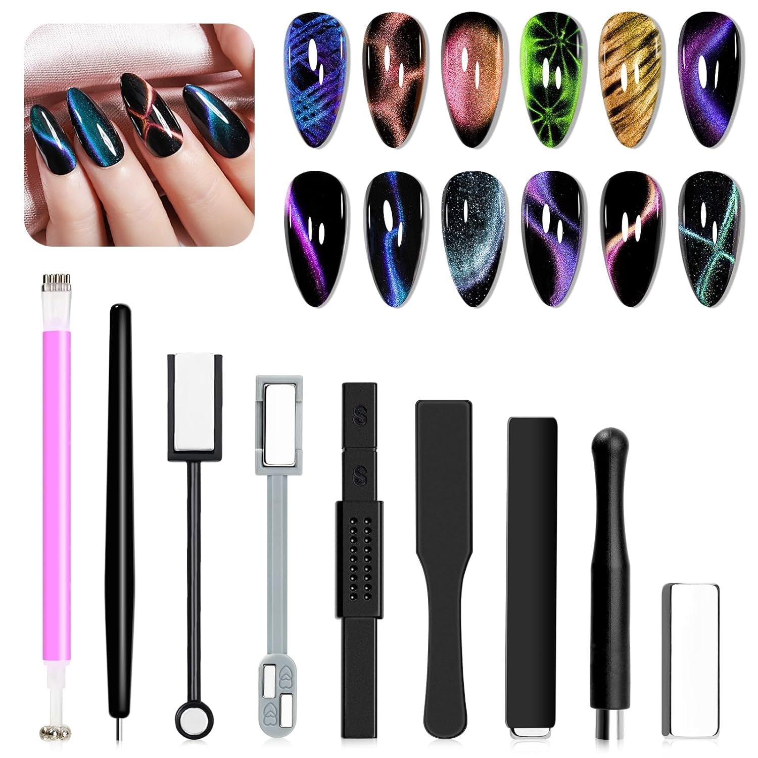 SUPWEE 5 i 1 Nagelmagnetverktyg, Pink Cat Eye Magnet Für Nägel Multifunktions Magnetstift DIY Magic 3D Magnet Stick Pen Set Nail Art Magnet Stick Für Nail Art Diy-Zubehör
