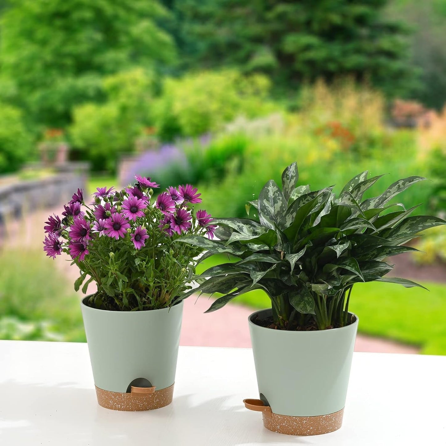 Blomkruka 6 st 12,7 cm självbevattnande planteringskruka Högdränerande inomhus utomhusblomkruka med reservoarbricka och vattningskant Trädgårdskruka Trädgård