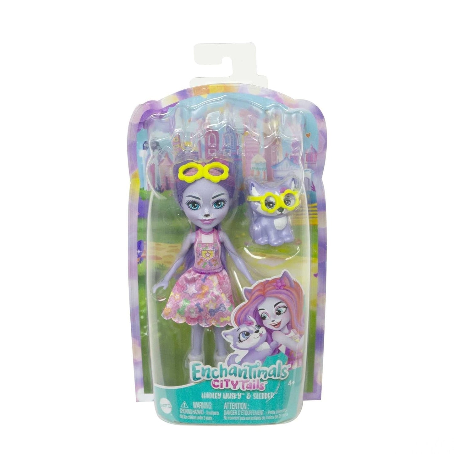 Enchantimals HHB90 - Hadley Husky Doll (Ca 15 cm) och slädhundsdjurfigur, liten docka med avtagbar kjol och tillbehör, bra present för barn från 4 år och uppåt
