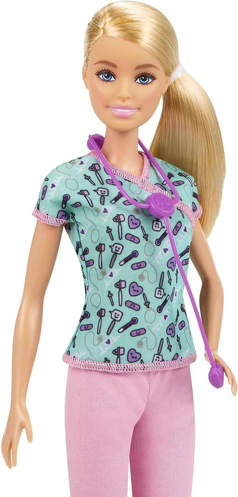 GTW39 Barbie Doll - Sjuksköterska (ca 30cm) med tryckt topp och rosa byxor, vita skor och stetoskop, bra present till barn från 3 år och uppåt