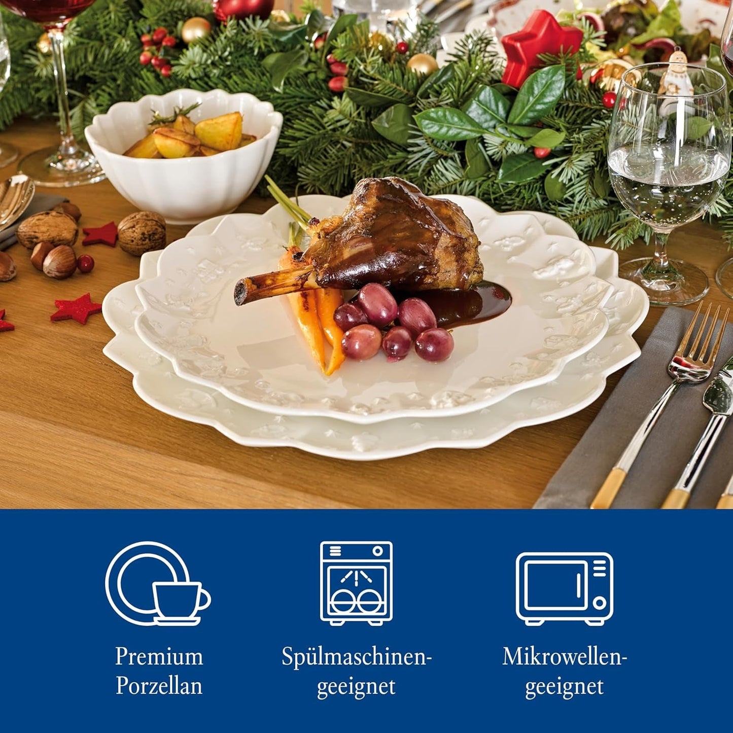Villeroy & Boch Toy's Delight Royal Classic 12-delad servisset, diskmaskin och mikrovågssäker, vit, tallrikar, 4-personers servisset, julservis, leksaker, premiumporslin