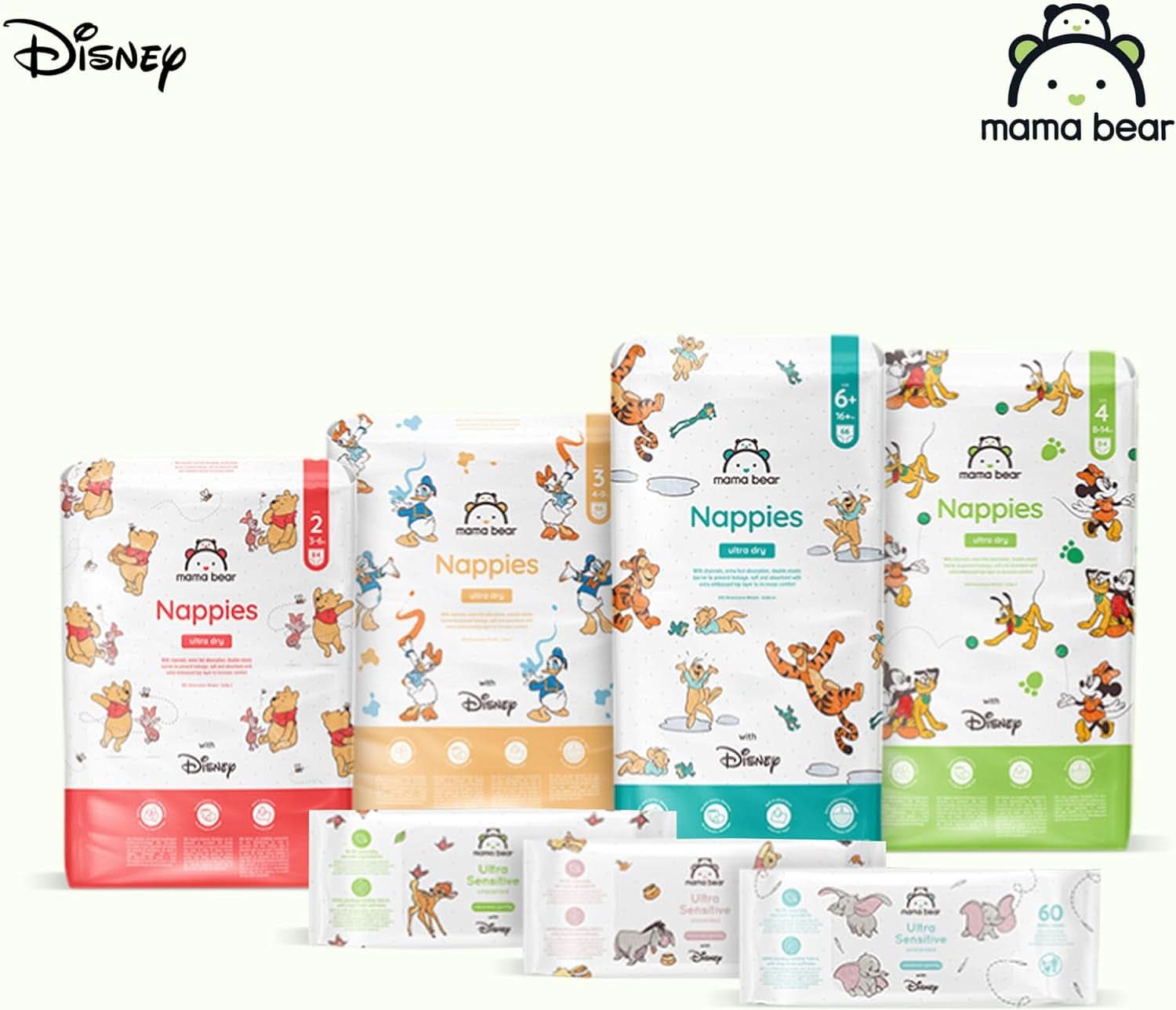 Blöjor Mama Bear Disney Ultra Dry storlek 4 (8-14 kg), vit, 84 st (1 förpackning) Naty Shop