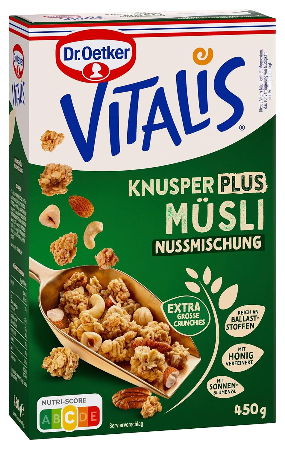 Dr. Oetker Vitalis KnusperPlus Double Chocolate: Krispig müsli med mjölk och mörk choklad, förpackning om 7 (7 x 450g)