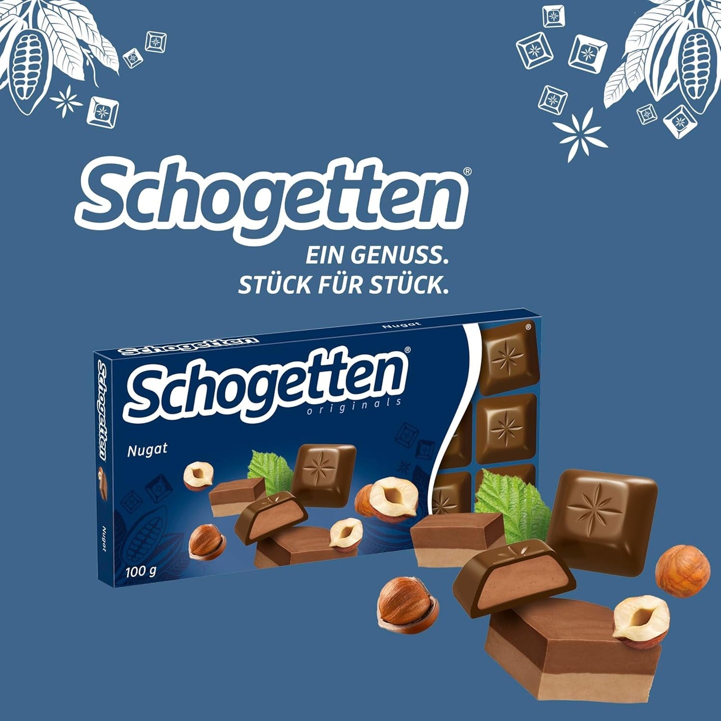 Schogetten Nougat chokladkaka 100g, individuellt portionerad. En fröjd. Bit för bit.