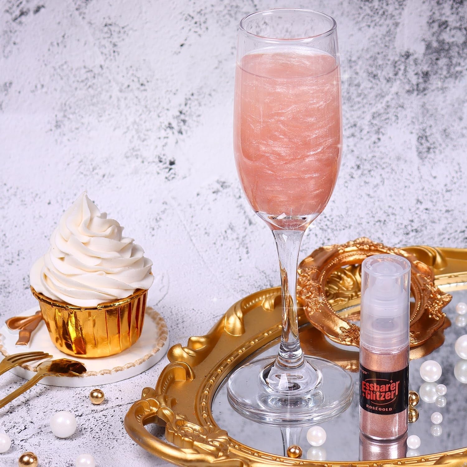 Ätbart Glitter - 10G, Rose Gold Drink Glitter, Ätbart Glitter Pulver, Matfärgningspulver, Guldpulver, Metalliskt Glitterpulver, Glitter Spray för Cocktails, Choklad, Kakor, Fondant