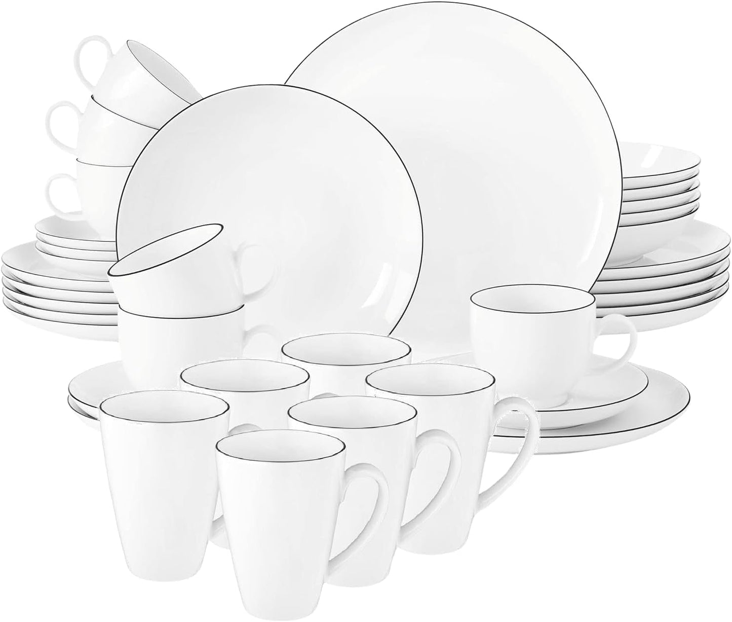 Seltmann Weiden - Lido Black Line - 36-delars servisset - porslin (inklusive 6 kaffemuggar)