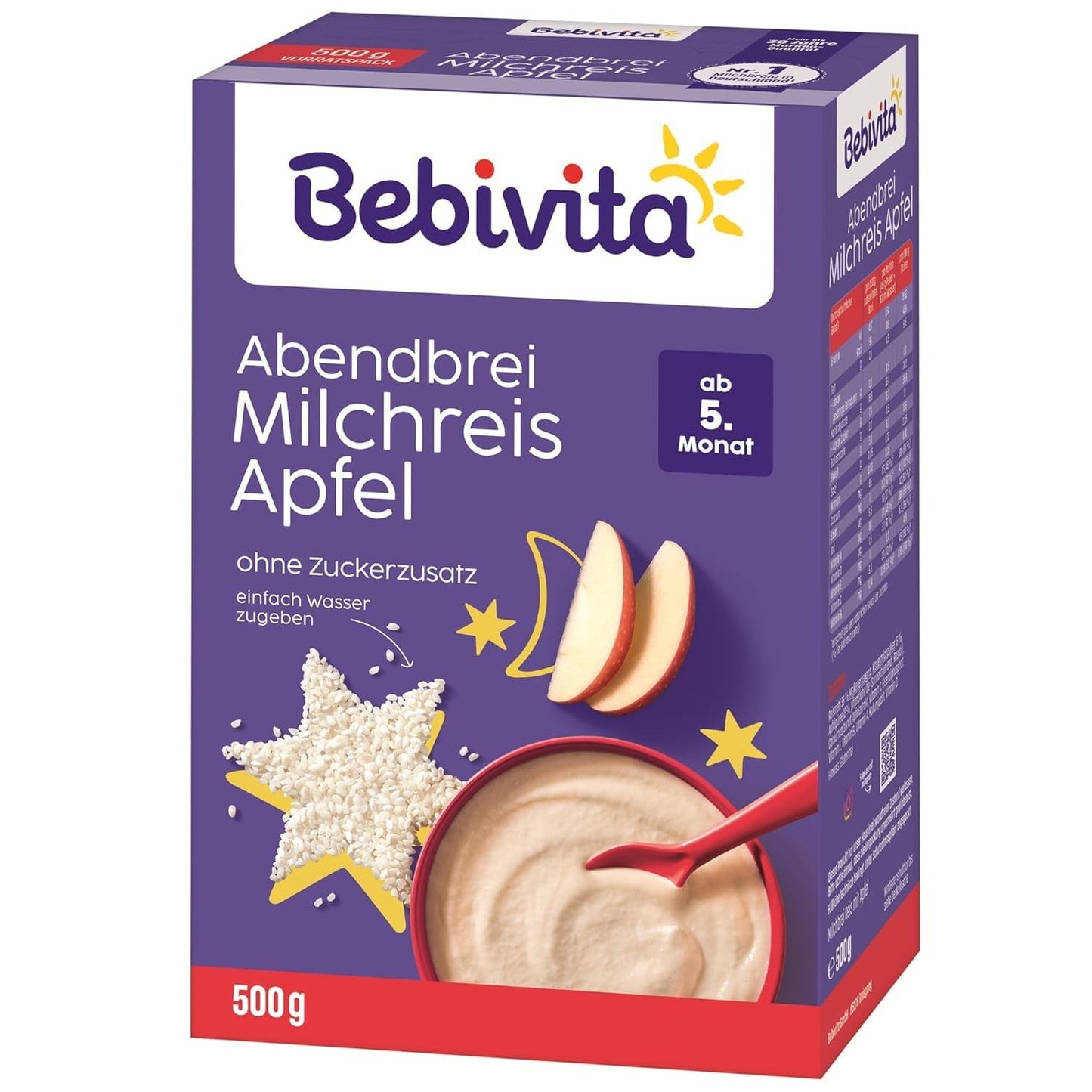 Risgrynsgröt med äpplen och kvällsgröt (4x500g), mjölkgröt från 5 månader, med värdefulla mineraler och vitaminer, inget tillsatt socker, mycket mättande