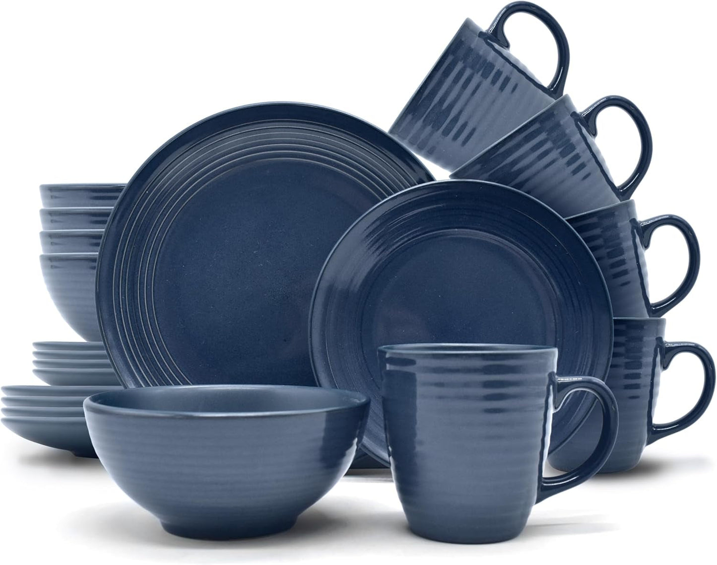 ECHTWERK "Alicia" 16 delar vintage kombinerat servisset Modern design för 4 personer Elegant mörkblått stengods servisset med 4 tallrikar 4 sidotallrikar 4 skålar 4 tekoppar