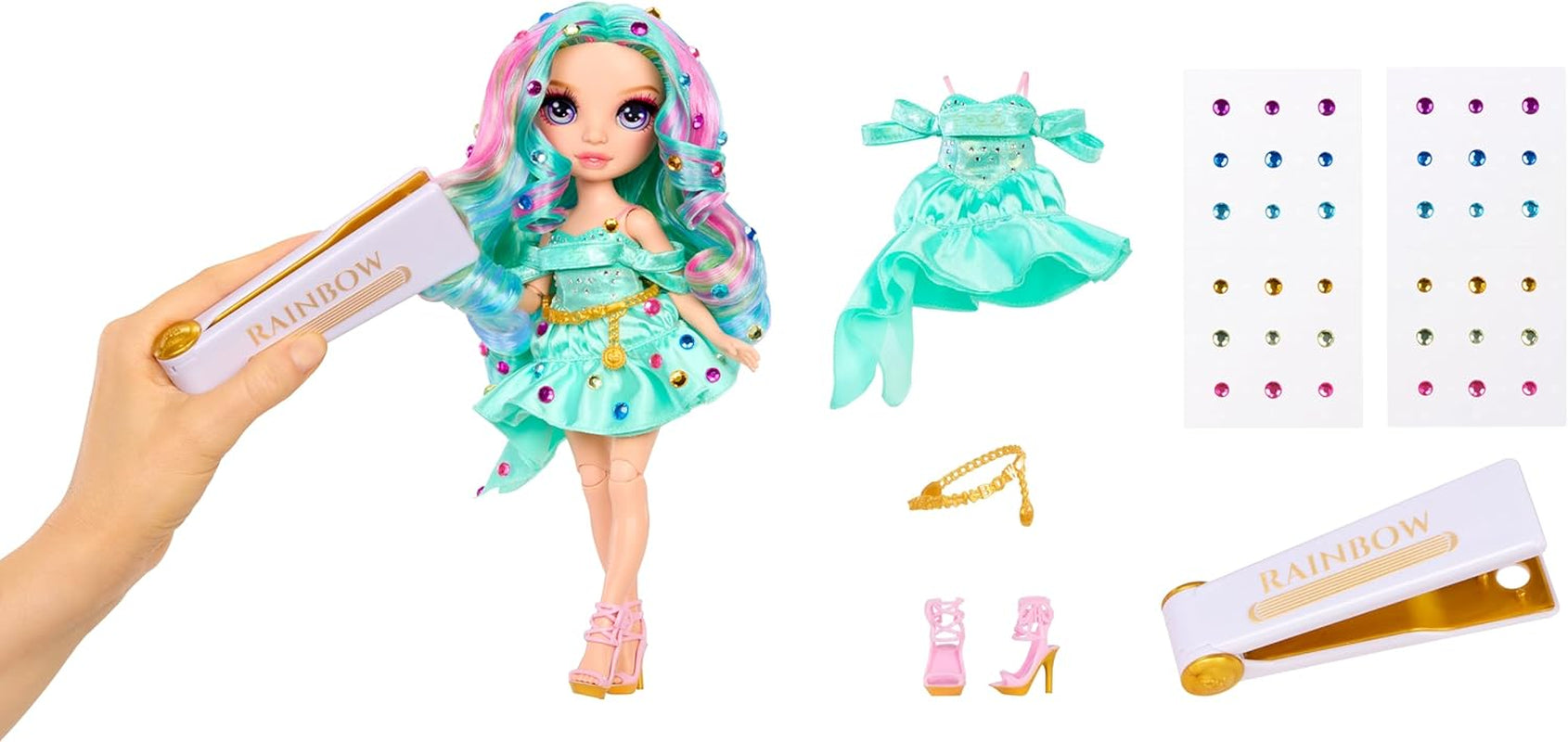 Rainbow High Be Dazzling Fashion Doll - Celine Turkos - Blågrön, 28 cm, med dekorationsverktyg, gnistrande ädelstenar och stylingtillbehör