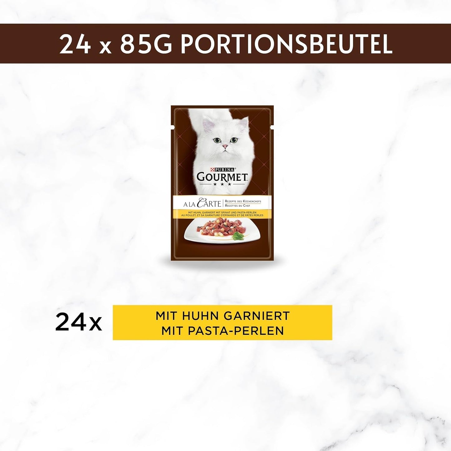 Gourmet A la Carte våt kattmat med kyckling, spenat och pastapärlor, förpackning om 26 (26 x 85 g)