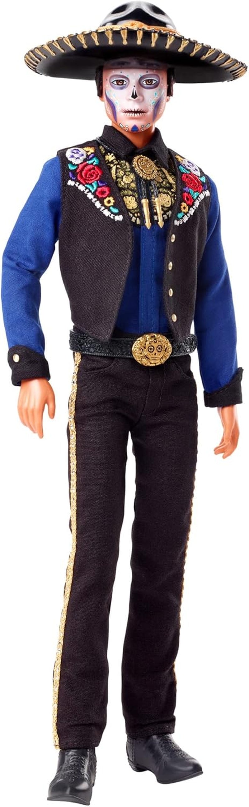 Ken Barbie 2022 Día De Muertos docka med skjorta, väst och sombrero, Calavera ansiktsmålning, present till samlare