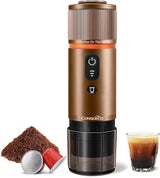CONQUECO 12V bilespressomaskin: Bärbar espressomaskin med batteri för camping och resor - snabb uppvärmning på 2,5 minuter - 8 espressokoppar i en laddning
