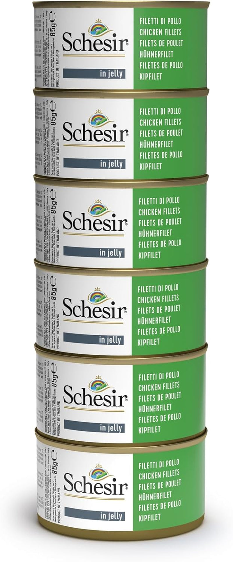 Våtfoder för vuxna katter, kycklingfiléer i filéer och 100% naturlig gelé, förpackning med 6 lådor x 85g