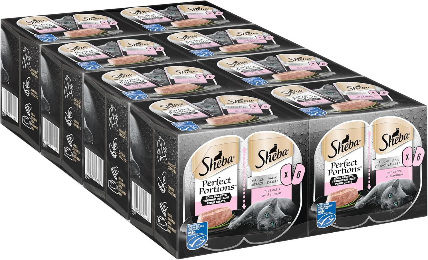 SHEBA Perfect PORTIONS paté för katter med lax, MSC-certifierad, 8 x 3 x (2 x 37,5g) = 225g (Förpackningen kommer att uppdateras)
