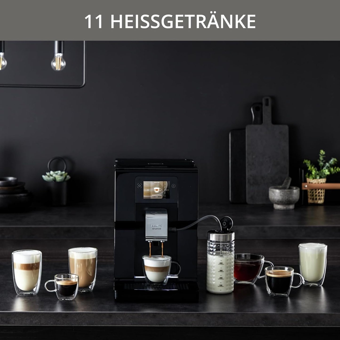 Krups Intuition Preference helautomatisk espressomaskin med smartphone-liknande funktion, 3,5" färgpekskärm, Smart Slide-teknik, intuitivt belysningssystem, 11 drycker, mjölkbehållare, EA873810