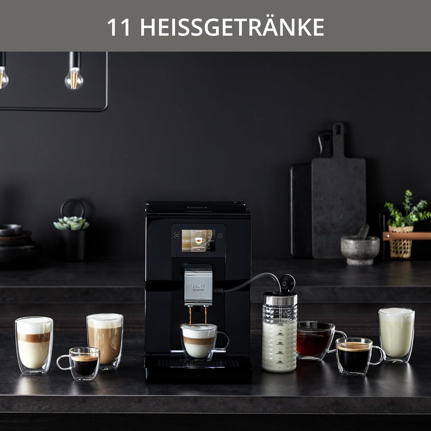 Krups Intuition Preference helautomatisk espressomaskin med smartphone-liknande funktion, 3,5" färgpekskärm, Smart Slide-teknik, intuitivt belysningssystem, 11 drycker, mjölkbehållare, EA873810