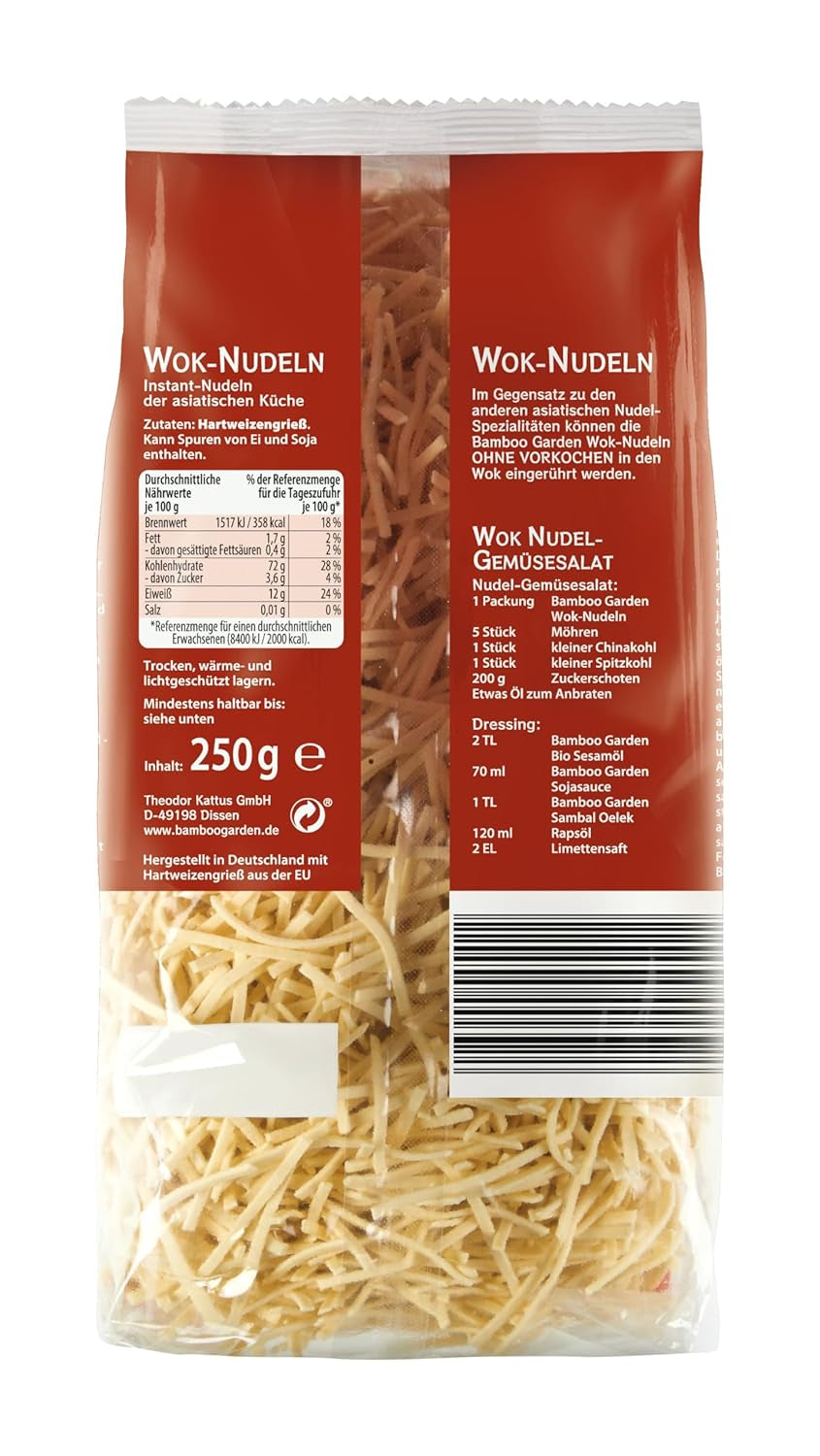 Bamboo Garden - Wok Nudlar | Snabbnudlar med ägg | Blanda, ingen förkokning krävs | För asiatiska wokrätter | 250 g i en påse