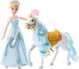 Mattel DISNEY Princess Cinderella rörlig docka med gnistrande outfit, avtagbara skor och tiara, kambart hår för frisörnöje, från 3 år och uppåt, HLW06 Naty Shop Dolls sadlade upp och redo för balen