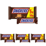 Snickers Chocolate Bar Peanut Caramel 5 Bar Pack | Snack fotboll | (1 x 5 x 50 g)