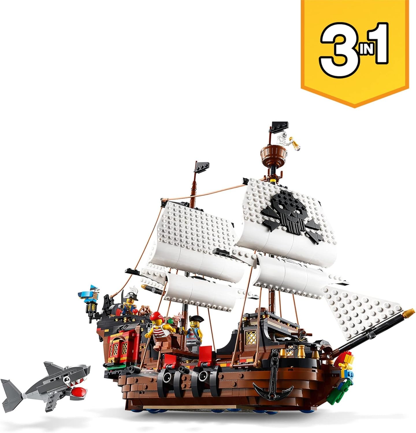 LEGO Creator 3-i-1 piratskeppsset, leksak med 3 byggalternativ, bygg en piratkrog eller skalle Pirate Island, innehåller 3 rollspelsäventyrsminifigurer 31109 Byggset Besuche den LEGO-Store