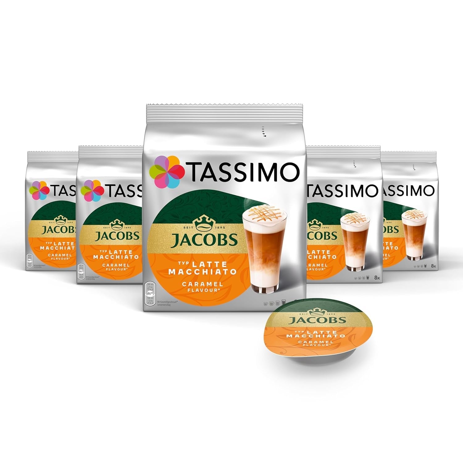 Tassimo Kapseln Jacobs Typ Latte Macchiato Caramel, 5 x 8 pads, 40 Kaffeekapseln