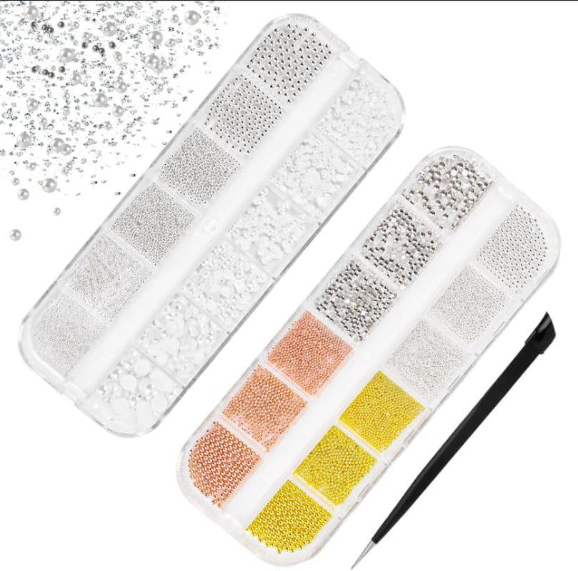 2 Boxen Nail Art Strasssteine, Mit Pincett Nägel Flatback Perlen Nail Charms Mit Kristallen Nagelzubehör Diamanten Edelstahl-Perlen Für Nagelschmuck