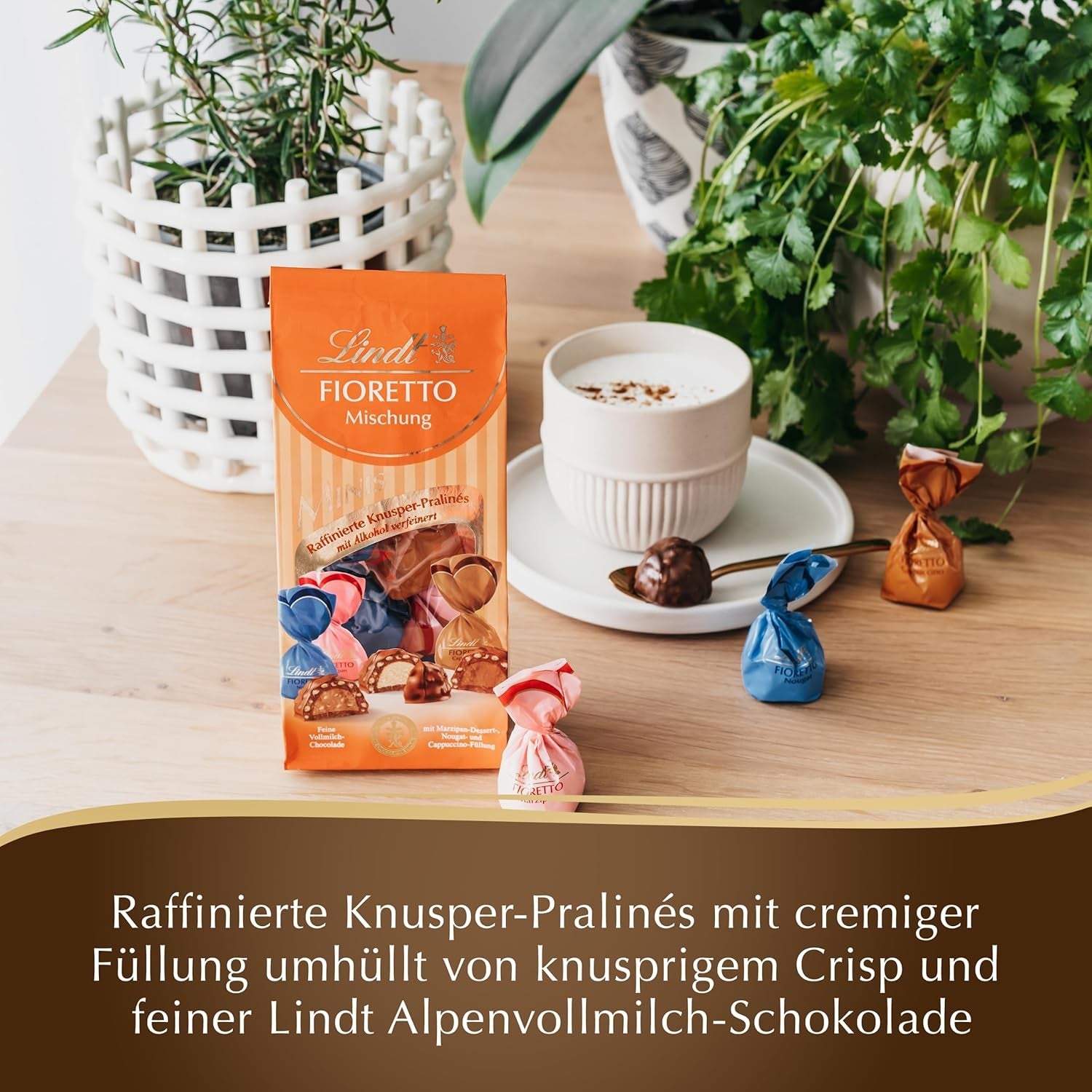 Choklad - Sortiment FIORETTO Minis | 115 g | Ca. 10 mjölkchokladpraliner i smak av marsipan, cappuccino och nougat, innehåller alkohol | Choklad presentset | Chokladpresentset (paket med 5)