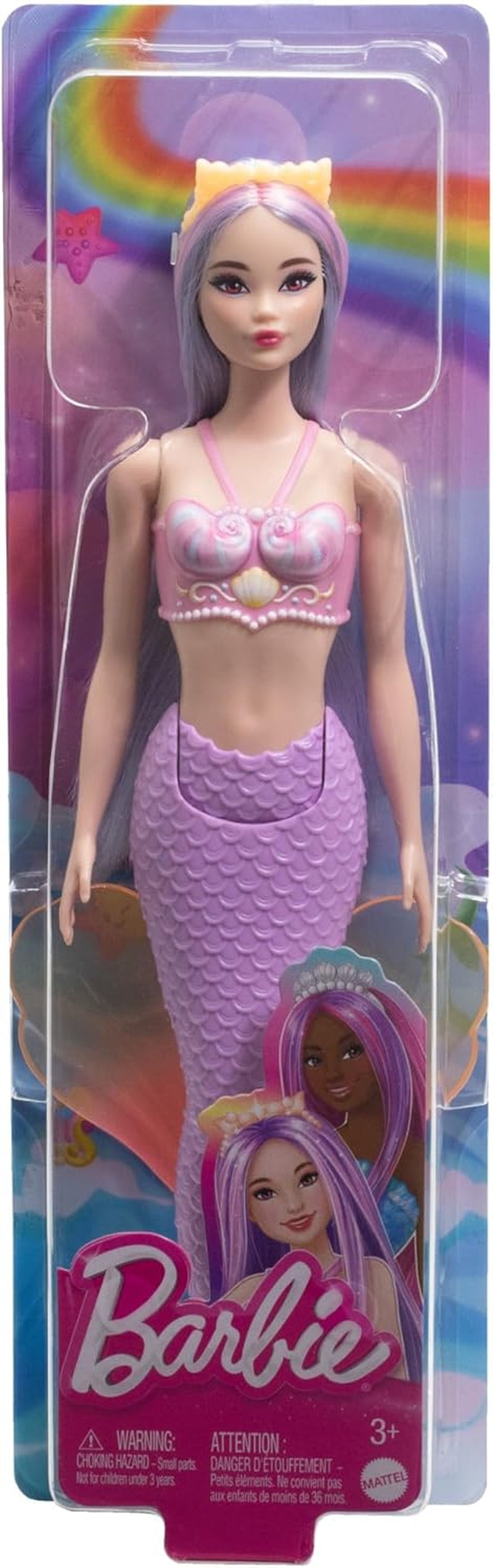 Barbie sjöjungfrudocka med rosa och lila fint hår och pannband, skaltopp och lavendelblå svansfendocka, HRR06 Naty Shop Dolls