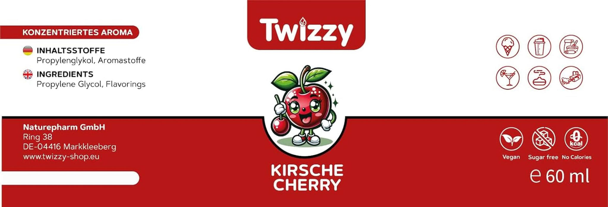 Twizzy Cherry matsmak - 60 ml - Intensiv smak - Idealisk för bakning Aromas Naty Shop