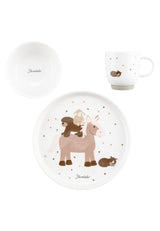 Sterntaler porslin servisset rustik design - halkfri och löstagbar silikonbas servisset - baby & barn servis med tallrik, 400 ml skål och 200 ml mugg, vit