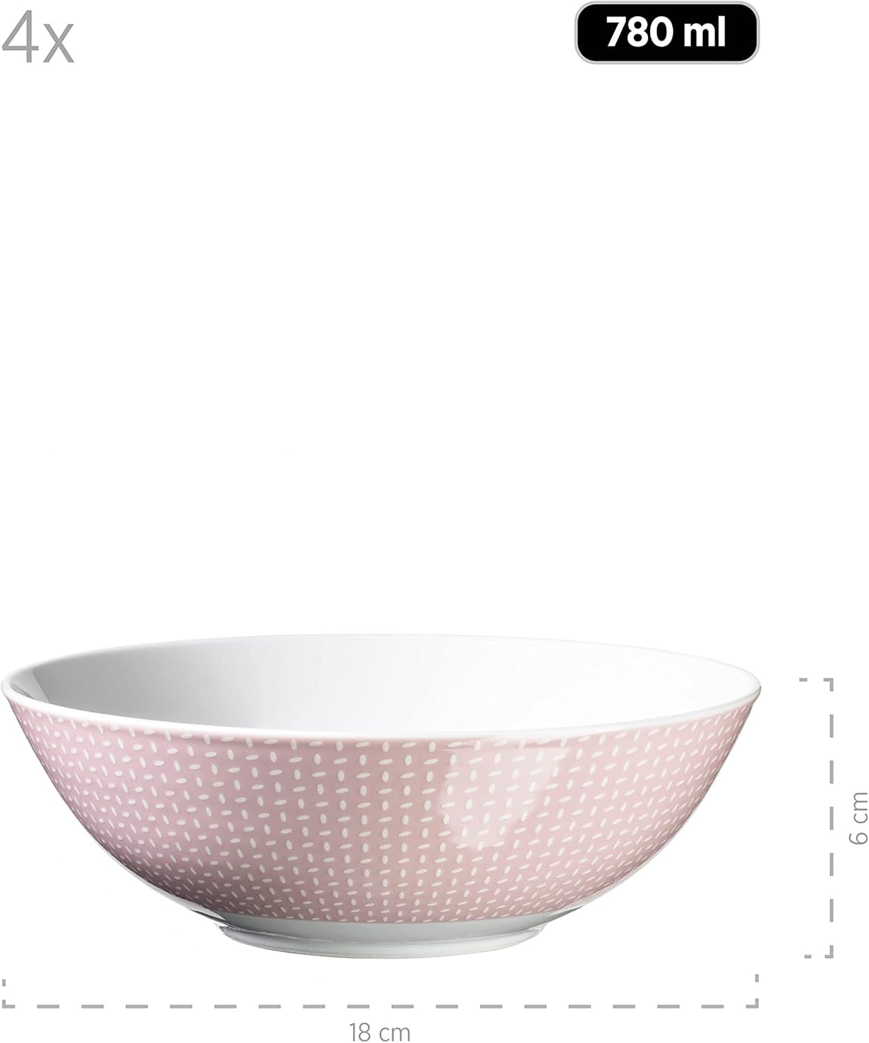 MÄSER Kitchen Time II, Servisset för 4, Kombinationsservice med 16 stycken i pastellfärger med subtilt mönster, Porslin, Rosa