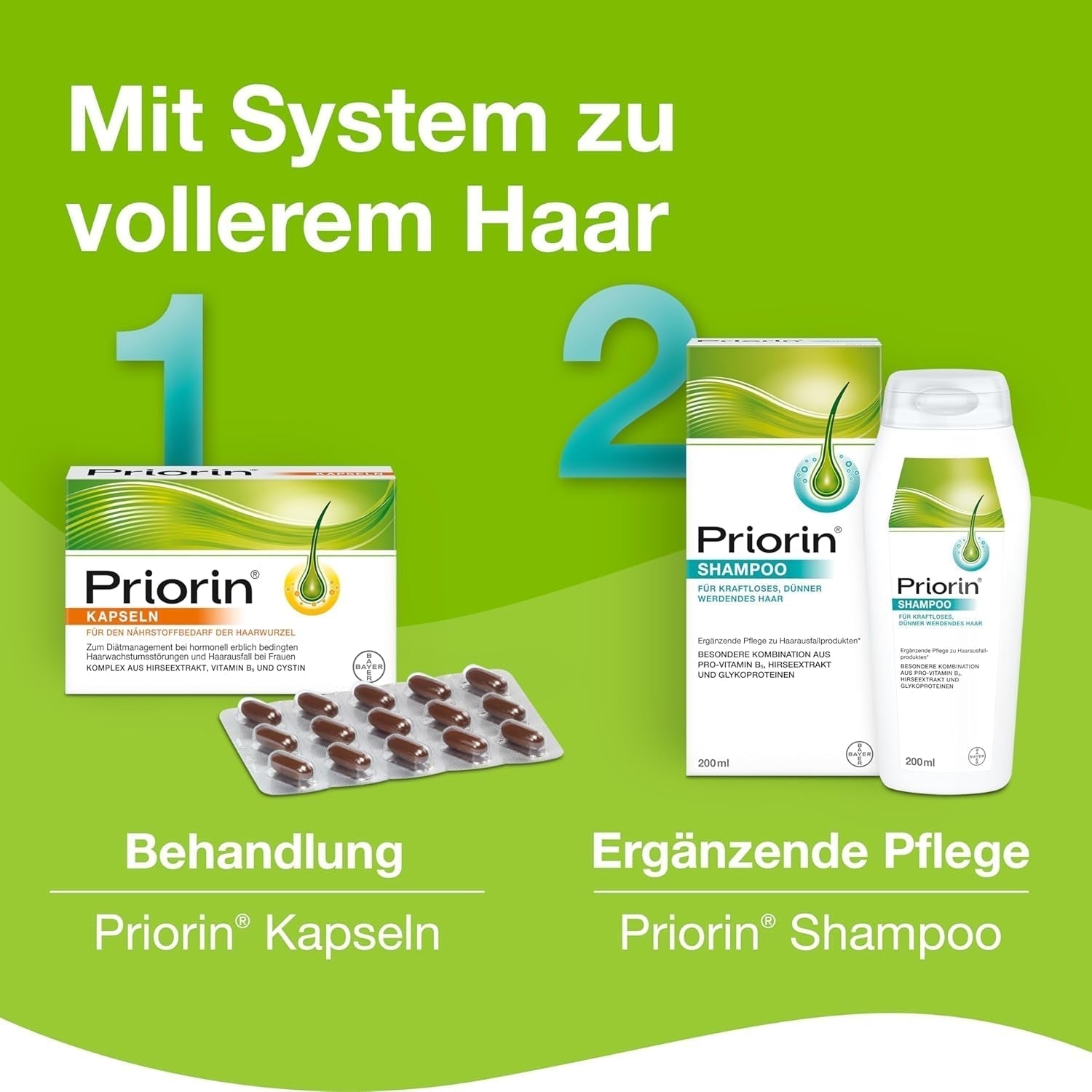 Priorin Shampoo - hårstärkande schampo - extra vård för svagt, tunt hår - utan parabener och färgämnen - 1 x 200 ml Hårvård Naty Shop