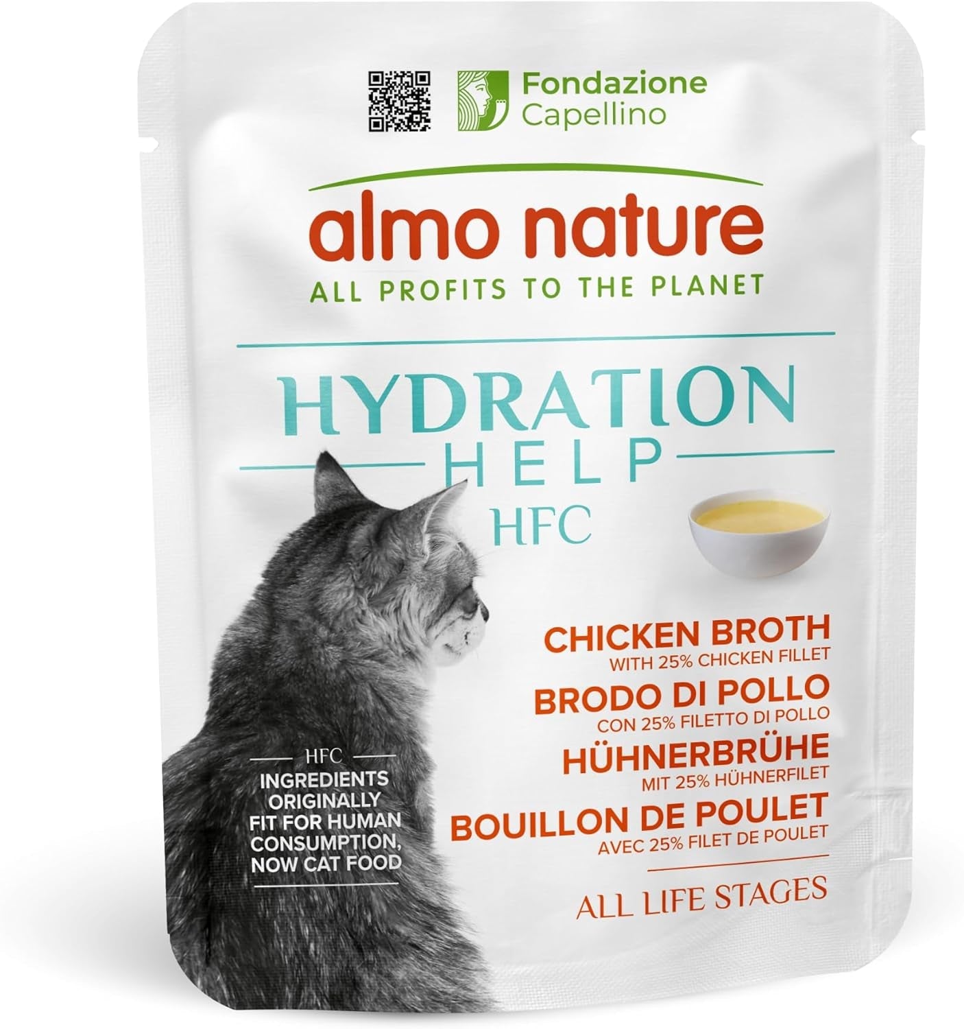 almo nature HFC Hydration Help Wet Cat Food - Kycklingsoppa och kycklingfiléer - Lämplig för mänsklig användning, Glutenfri, Monoprotein, 50 g, 24 stycken, 1,2 kg