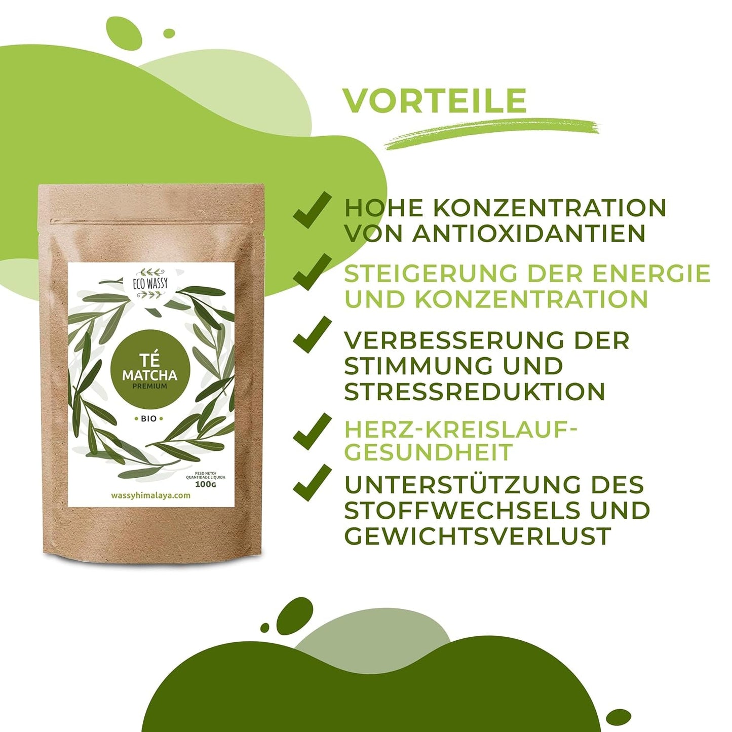 Japanskt Matcha-te, premiumkvalitet, pulver. 100% naturligt. Grönt te-reducerare, kraftfull avgiftning och antioxidant. Renodlad matcha - Ursprung: Japan (100 g)