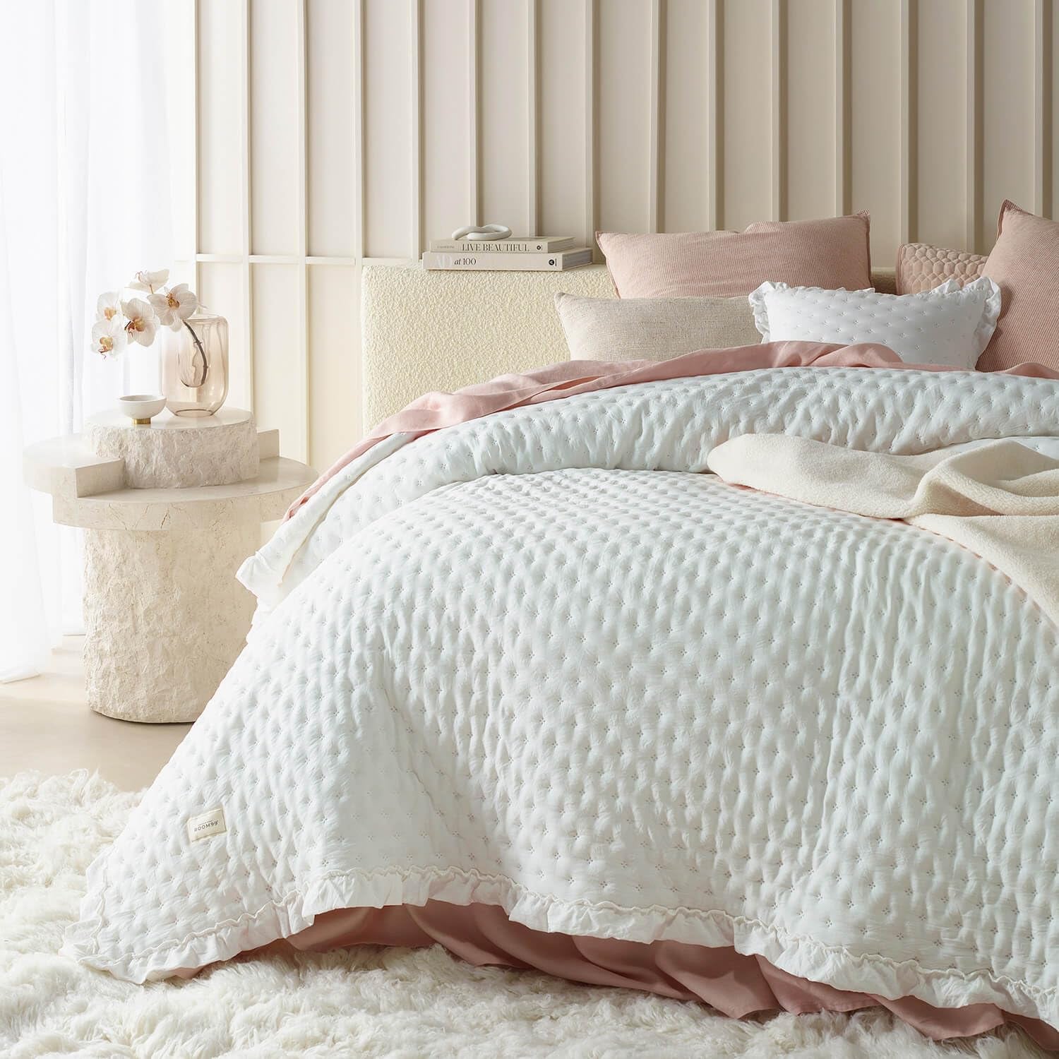 Molly Elegant överkast i puderrosa 170 X 210 cm Mångsidigt överkast som överkast eller soffa Sängfilt för säng och soffa Filtstil Perfekt som överkast Sängar och filtar Besuche den ROOM99-Store Ecru 240X260