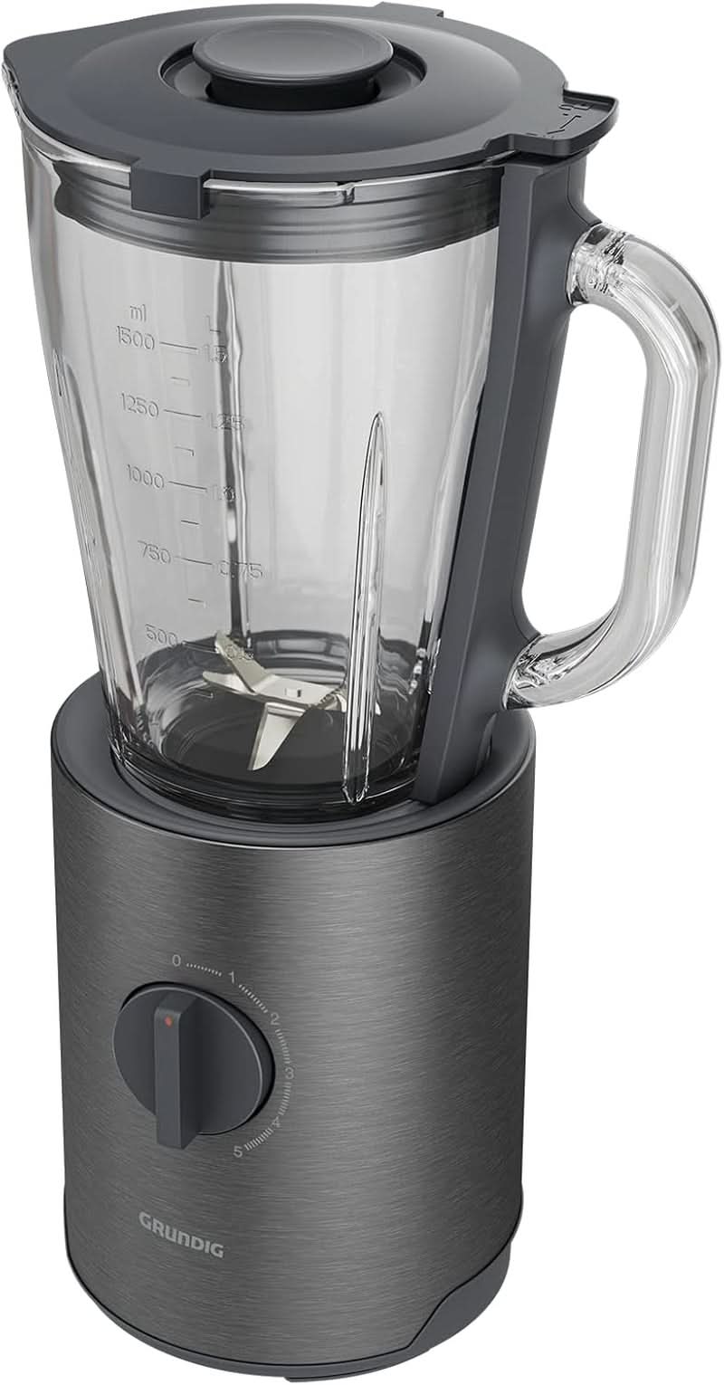 Grundig Delisia Novus SM 7140 Professionell Standmixer, 1,5 liter, 800 Watt, 6-Fach Edelstahlmesser Mit Zirkonium-Beschichtung, 5 Geschwindigkeitsstufen + Pulse-Funktion, Dark Inox/Edelstahl Kitchen Naty Shop