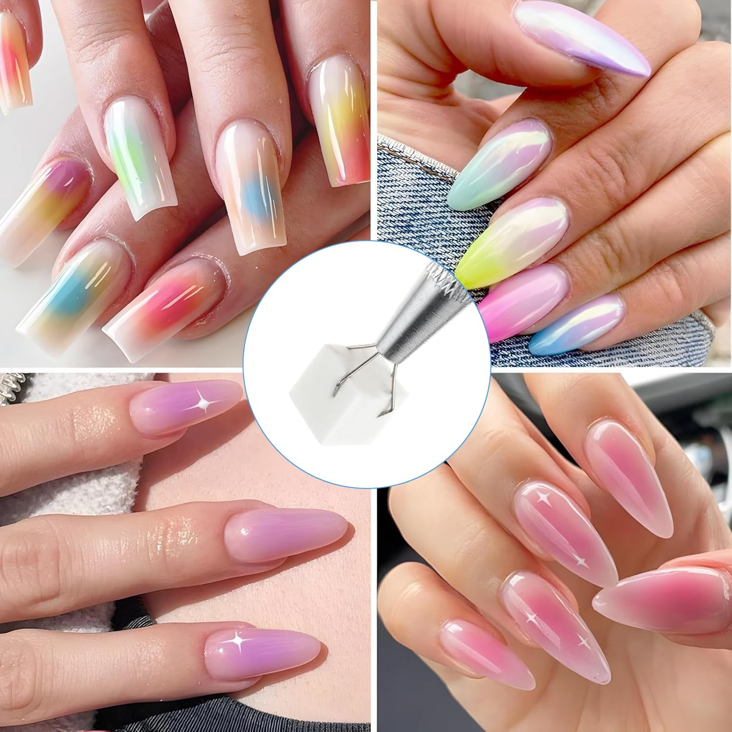 Eiito 100 Stück Weiche Nagelschwämme Für Ombre, Mit 2 Greifstift, Aura-Maniküre-Nailkunst-Werkzeuge (Silver + Guld)